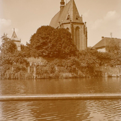 Obvyklý objekt katolického kostela postaveného v 13. století v městě Slaný Československo 1928